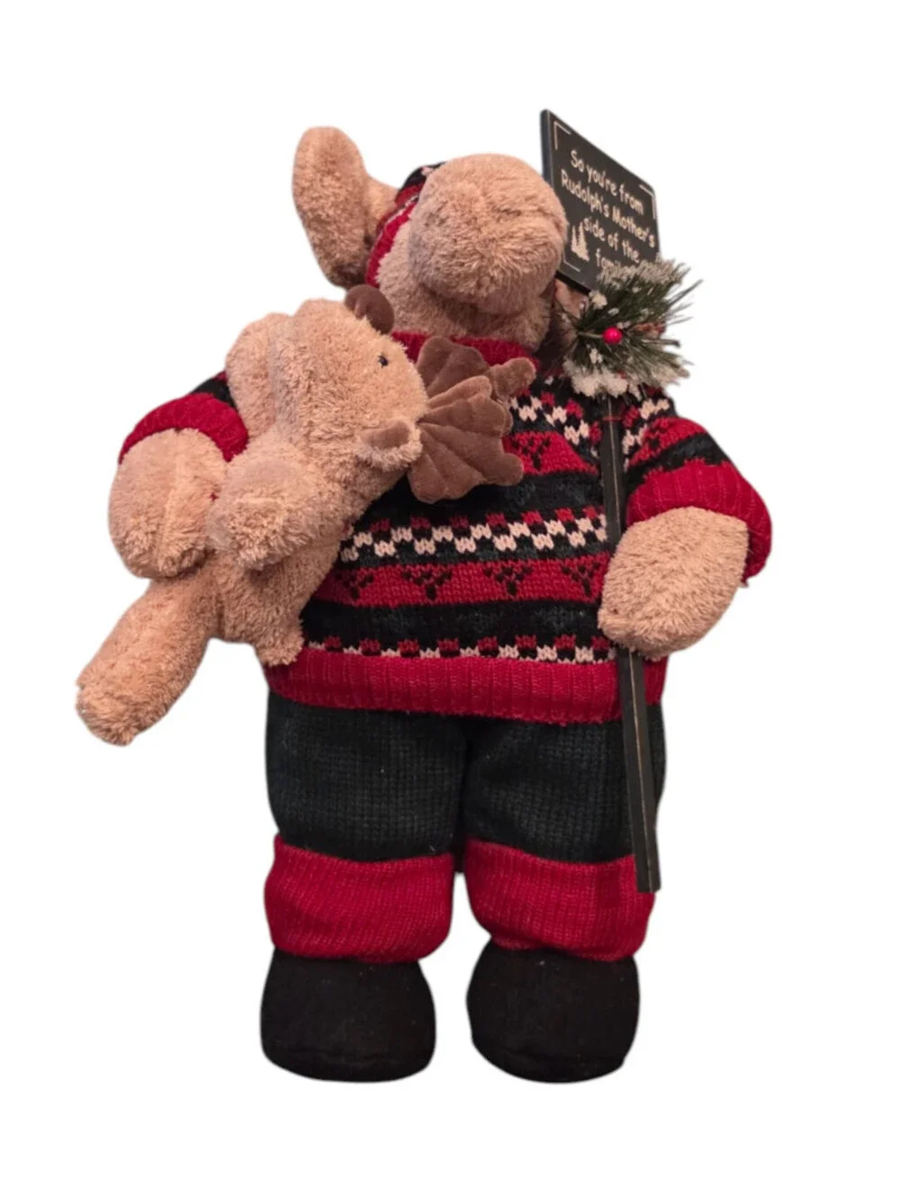 Merry Christmas Mom Moose Holding Baby Woodland Plush Stuffed Animal